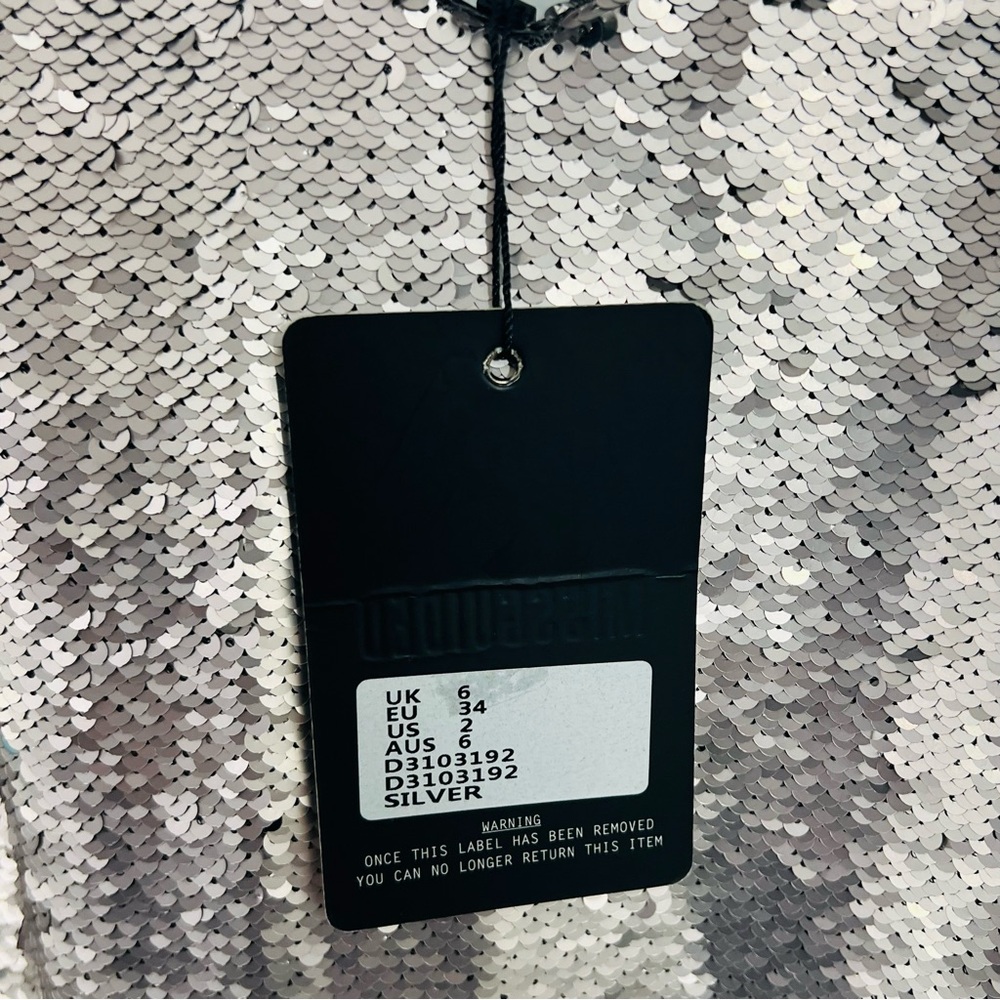 Missguided Mini Spaghetti Strap Silver Sequin Dress New With Tags Size 2 - Picture 7 of 10